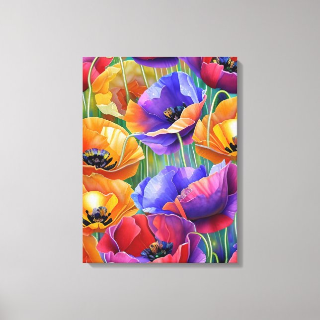 Colourful Field of Poppies Art Canvas Print (Front)