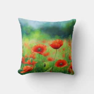 Colourful Field with Poppies Throw Pillow