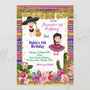 Colourful Fiesta boy and girl birthday invitation