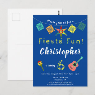 Colourful Fiesta Boys Birthday Party Invitation Postcard