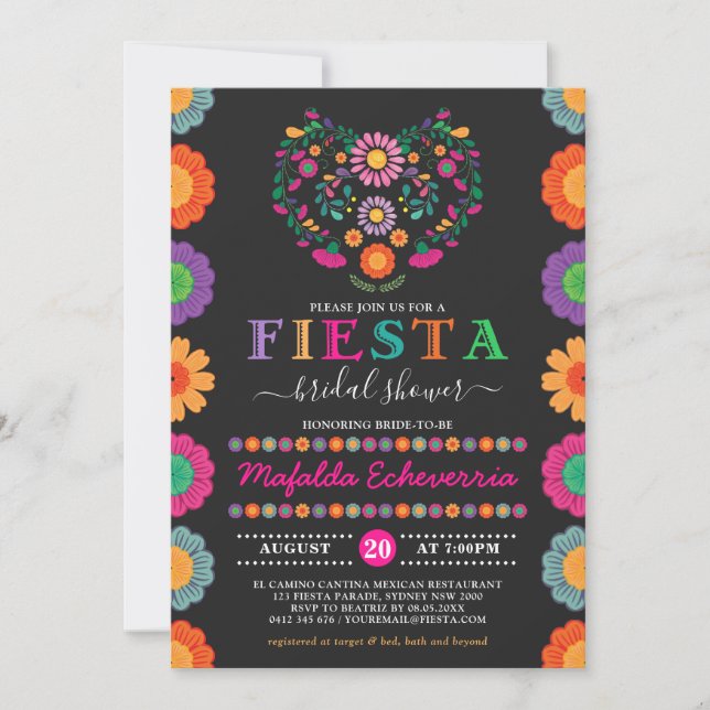 Colourful Fiesta Bridal Shower Mexican Flowers Invitation (Front)