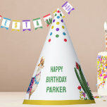 Colourful Fiesta Cactus Any Age Kids Birthday Party Hat<br><div class="desc">Fiesta birthday party hats,  personalized with name and age,  for boy or girl. This colourful design features a Mexican fiesta theme,  complete with cactus,  llama and colourful spots. Check out our Three-Esta Fiesta 3rd Birthday Party collection for co-ordinating items or message me to create the templates you need.</div>