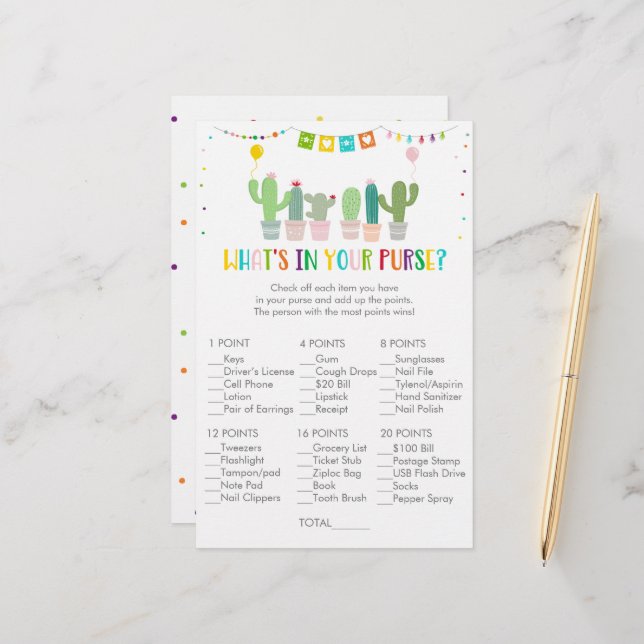 Colourful Fiesta Cactus What's In Your Purse Game (Front/Back In Situ)