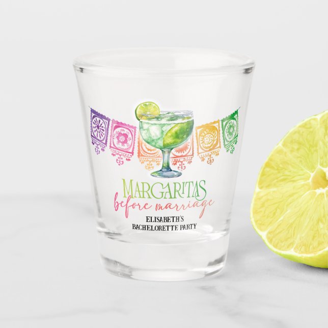 Colourful Fiesta Cinco De Mayo Bachelorette Party Shot Glass (Front)