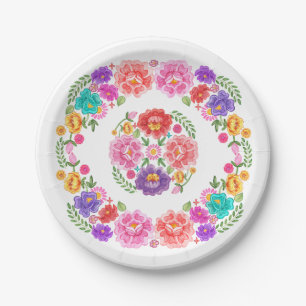 Colourful Fiesta Floral Pattern Mexican Senorita Paper Plate