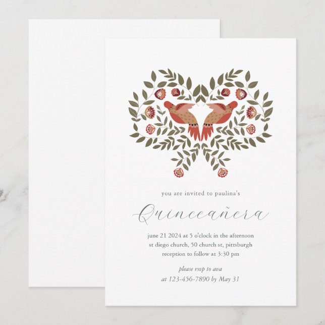 Colourful Fiesta Floral Quinceañera  Invitation (Front/Back)