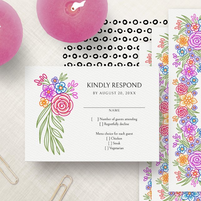 Colourful Fiesta Floral Wedding RSVP Card (Creator Uploaded)