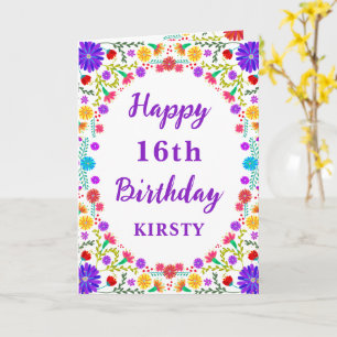 Colourful Fiesta Mexican Floral Frame 16th Birthda Card