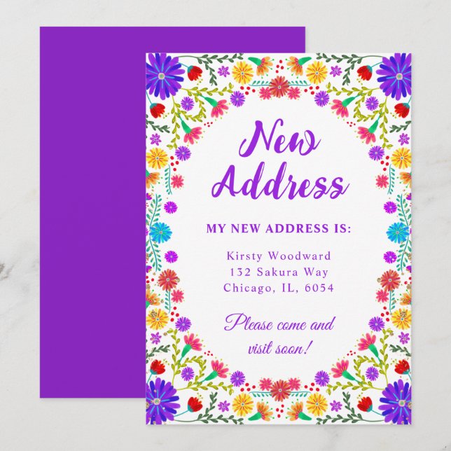 Colourful Fiesta Mexican Floral New Address Announcement (Front/Back)