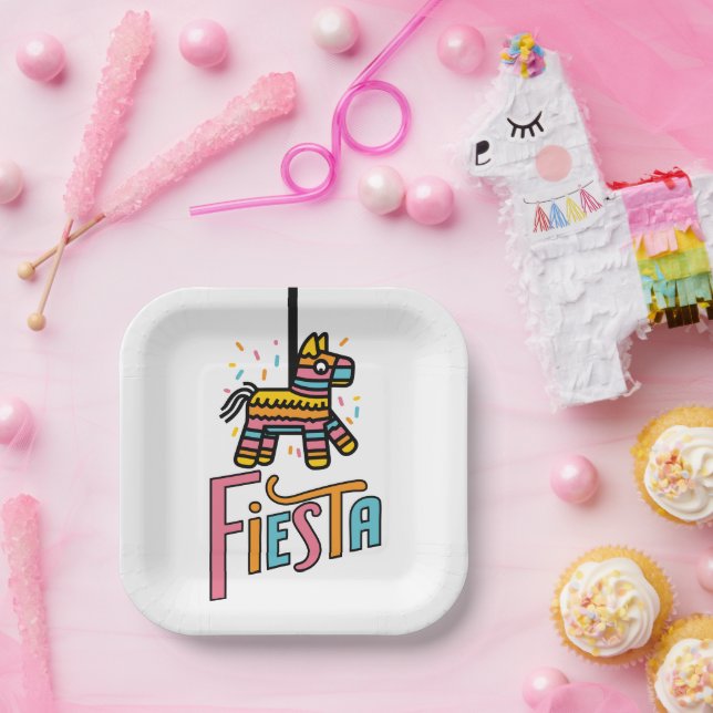 Colourful Fiesta Piñata Festive  Paper Plate (Party)