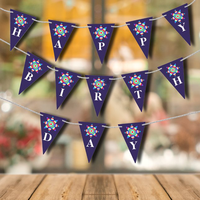 Colourful Fiesta Pinata Happy Birthday Blue Bunting Flags (Colorful Fiesta Pinata Happy Birthday Blue Bunting Flags)