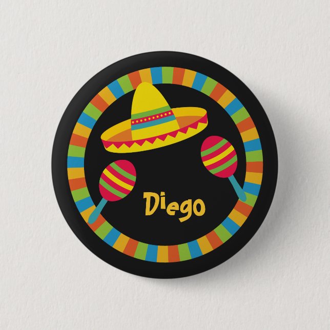 Colourful Fiesta Sombrero Hat Maracas 2 Inch Round Button (Front)