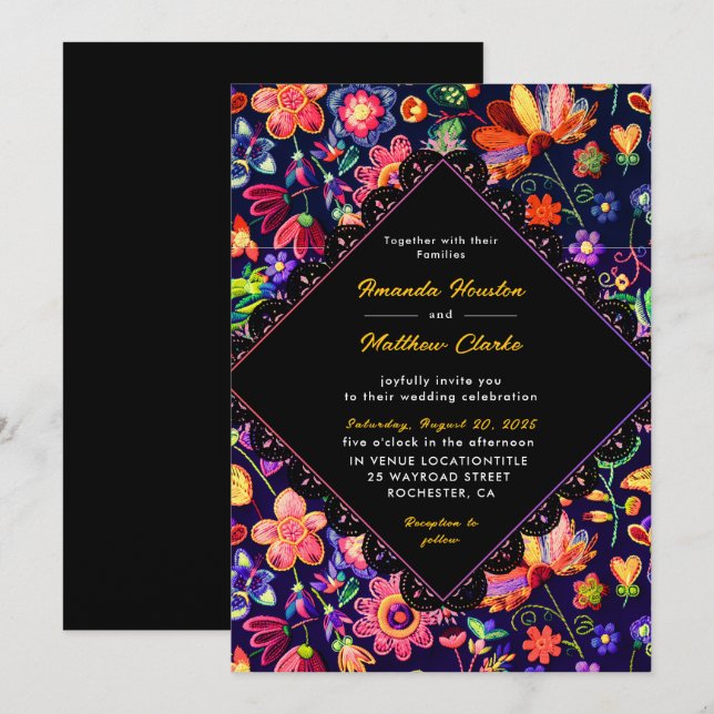 Colourful fiesta wedding invitation (Front/Back)
