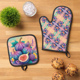 Colourful fig oven mitt & pot holder set