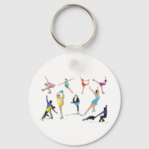 Colourful Figure Skating Ice Skaters in Motion Keychain