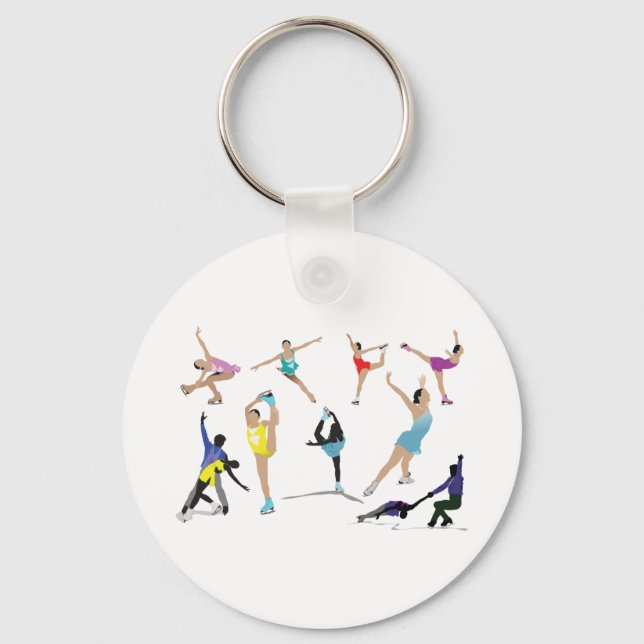 Colourful Figure Skating Ice Skaters in Motion Keychain (Front)