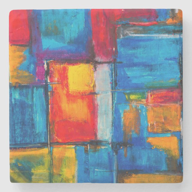Colourful Fine Art Abstract Oil Painting Stone Coaster (Front)
