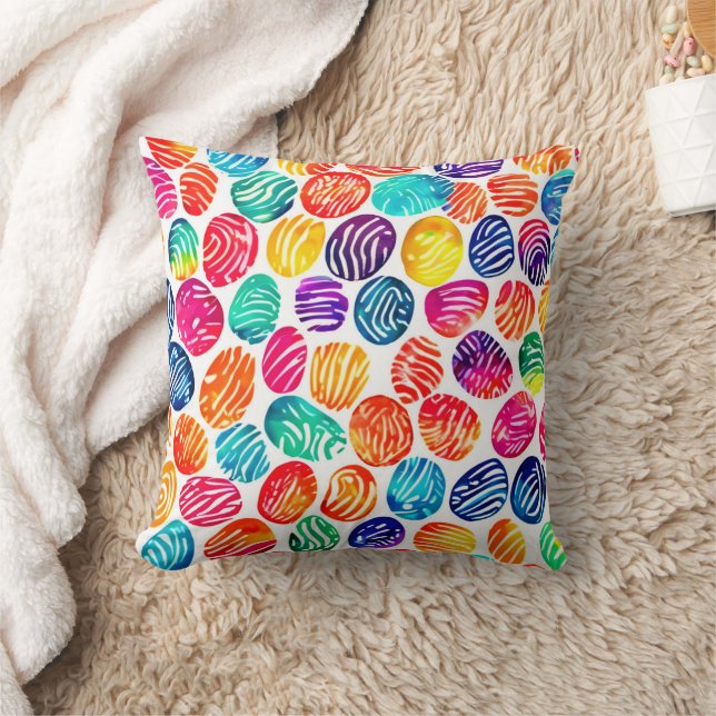 Colourful Fingerprint Art Throw Pillow (Blanket)