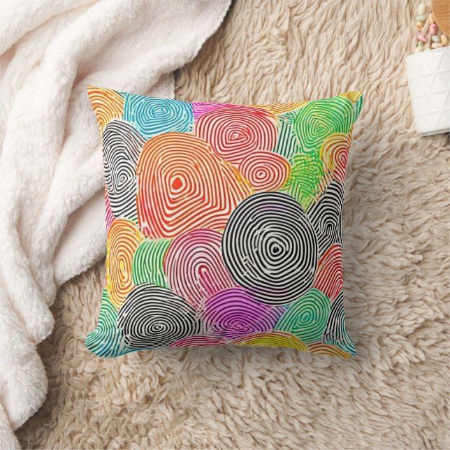 Colourful Fingerprint Patterns Abstract Art Throw Pillow (Blanket)