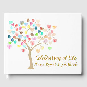 Colourful Fingerprint Tree with Hearts add Photo Guest Book
