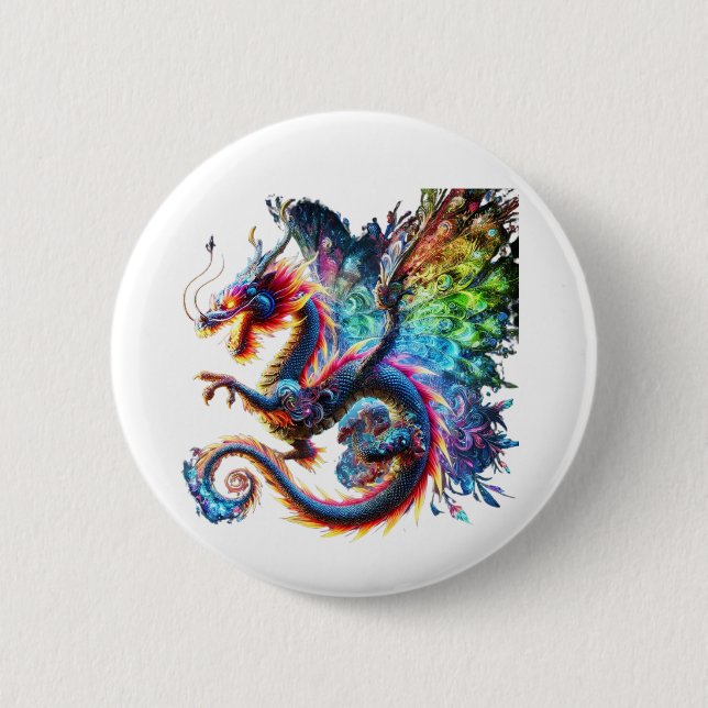 Colourful Fire Dragon 2 Inch Round Button (Front)