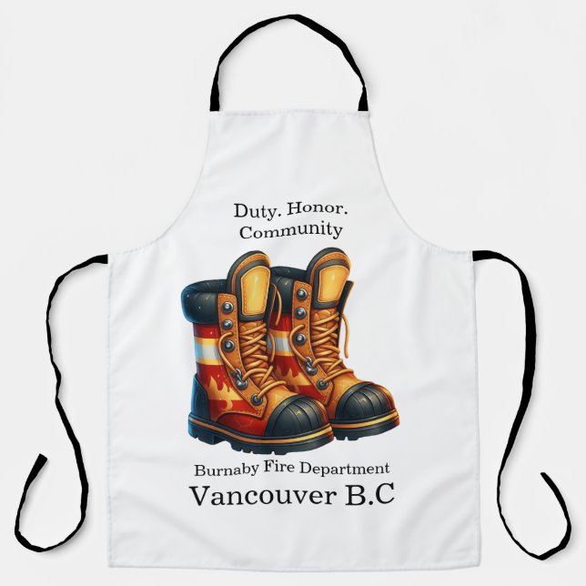 Colourful firefighter boots prepped for action apron (Front)