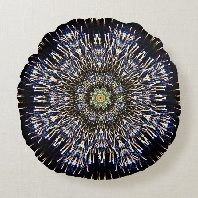 Colourful Firework Mandala Round Pillow (Front)