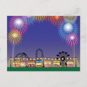 Colourful Fireworks Ferris Wheel Amusement Park Postcard