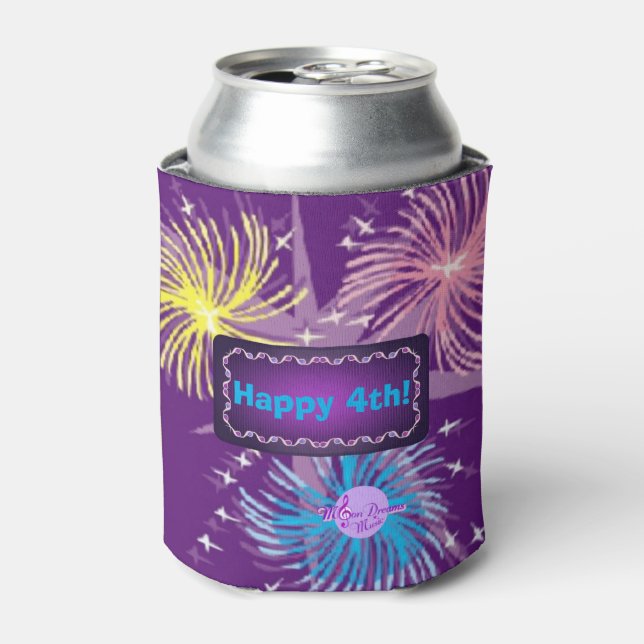 Colourful Fireworks Happy 4th Can Cooler (Can Front)