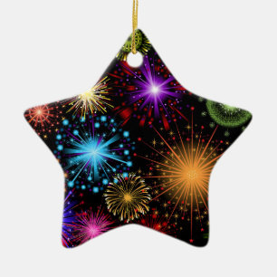 Colourful fireworks New Year Ceramic Ornament