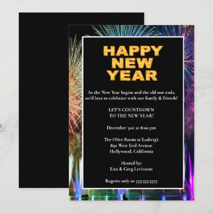 Colourful Fireworks New Years Eve Party Invitation