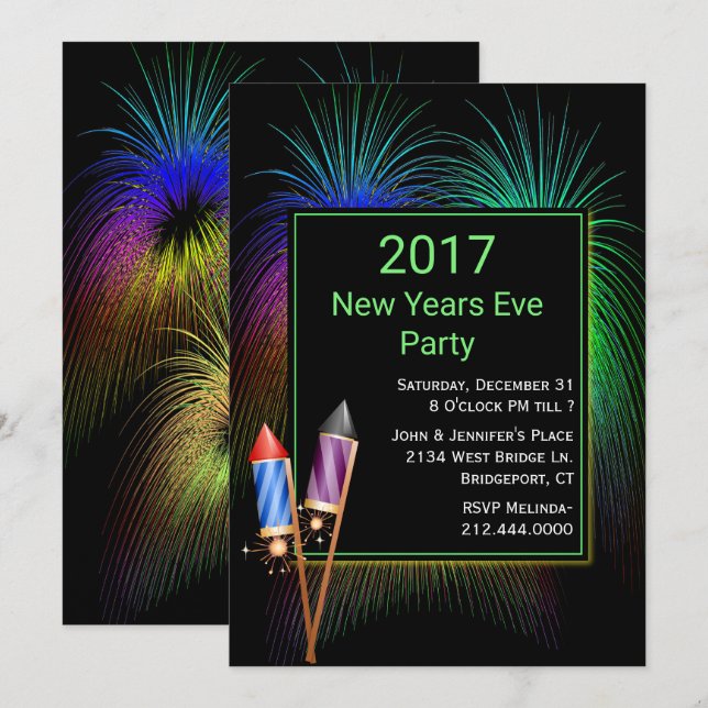 Colourful Fireworks New Years Party Invitation (Front/Back)