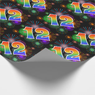 Colourful Fireworks + Rainbow Pattern "12" Event # Wrapping Paper