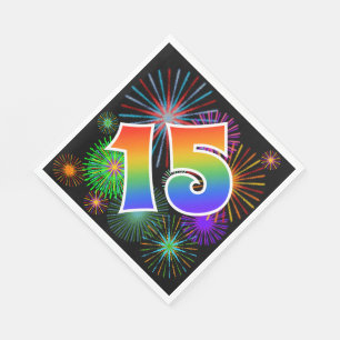 Colourful Fireworks + Rainbow Pattern "15" Event # Napkin