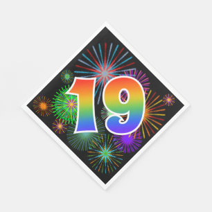 Colourful Fireworks + Rainbow Pattern "19" Event # Napkin
