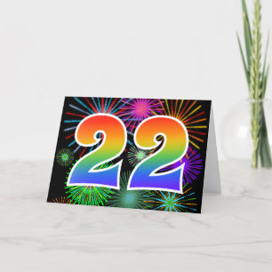 Colourful Fireworks + Rainbow Pattern "22" Event # Card