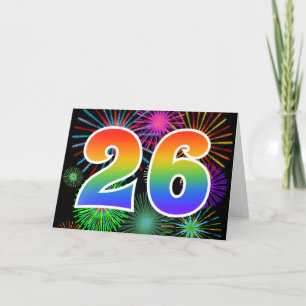 Colourful Fireworks + Rainbow Pattern "26" Event # Card