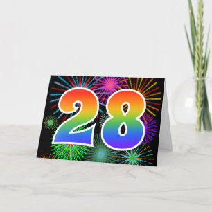 Colourful Fireworks + Rainbow Pattern "28" Event # Card