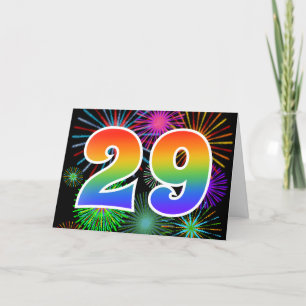 Colourful Fireworks + Rainbow Pattern "29" Event # Card
