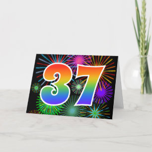 Colourful Fireworks + Rainbow Pattern "37" Event # Card