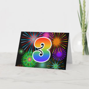 Colourful Fireworks + Rainbow Pattern "3" Event # Card