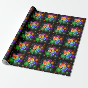 Colourful Fireworks + Rainbow Pattern "3" Event # Wrapping Paper