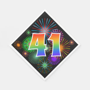Colourful Fireworks + Rainbow Pattern "41" Event # Napkin