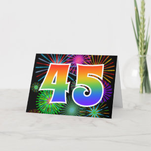 Colourful Fireworks + Rainbow Pattern "45" Event # Card