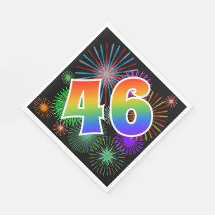 Colourful Fireworks + Rainbow Pattern "46" Event # Napkin