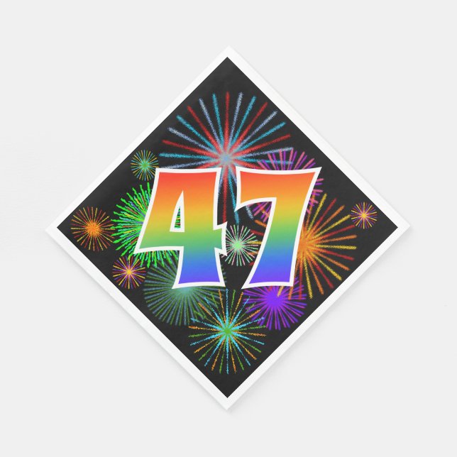 Colourful Fireworks + Rainbow Pattern "47" Event # Napkin (Corner)