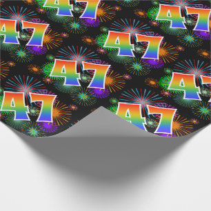 Colourful Fireworks + Rainbow Pattern "47" Event # Wrapping Paper