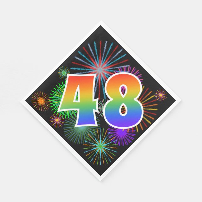 Colourful Fireworks + Rainbow Pattern "48" Event # Napkin (Corner)