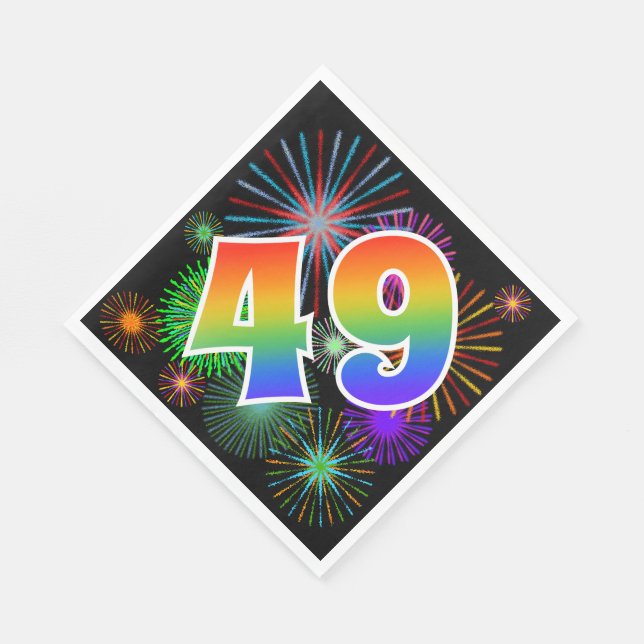 Colourful Fireworks + Rainbow Pattern "49" Event # Napkin (Corner)