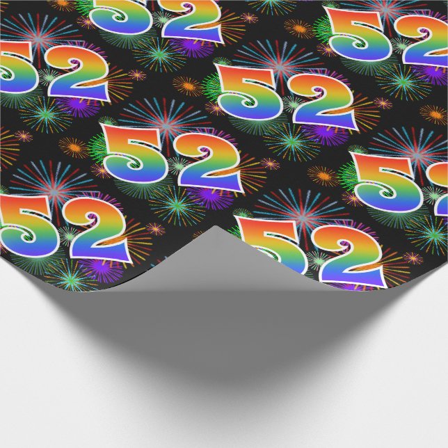 Colourful Fireworks + Rainbow Pattern "52" Event # Wrapping Paper (Corner)
